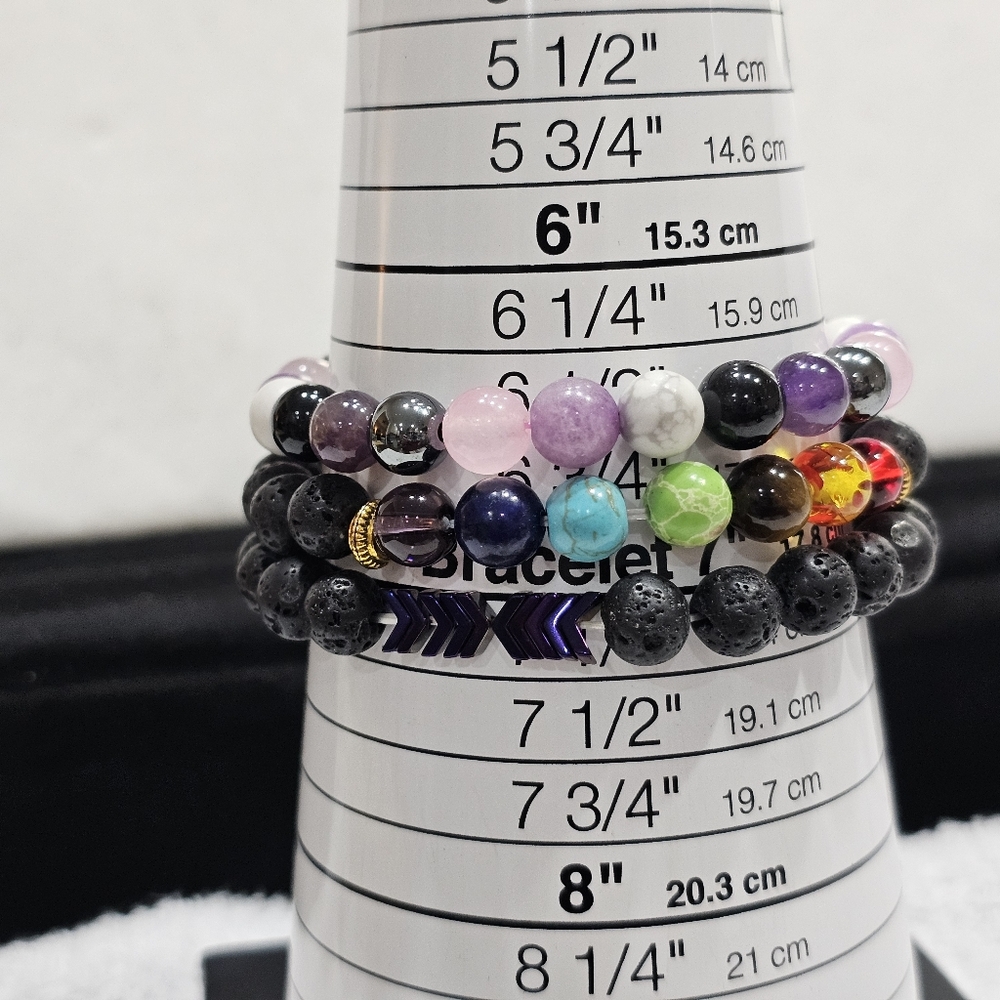 Set of Bracelets with Gemstone, Lava Rock, and Crystals - Picture 7 of 8